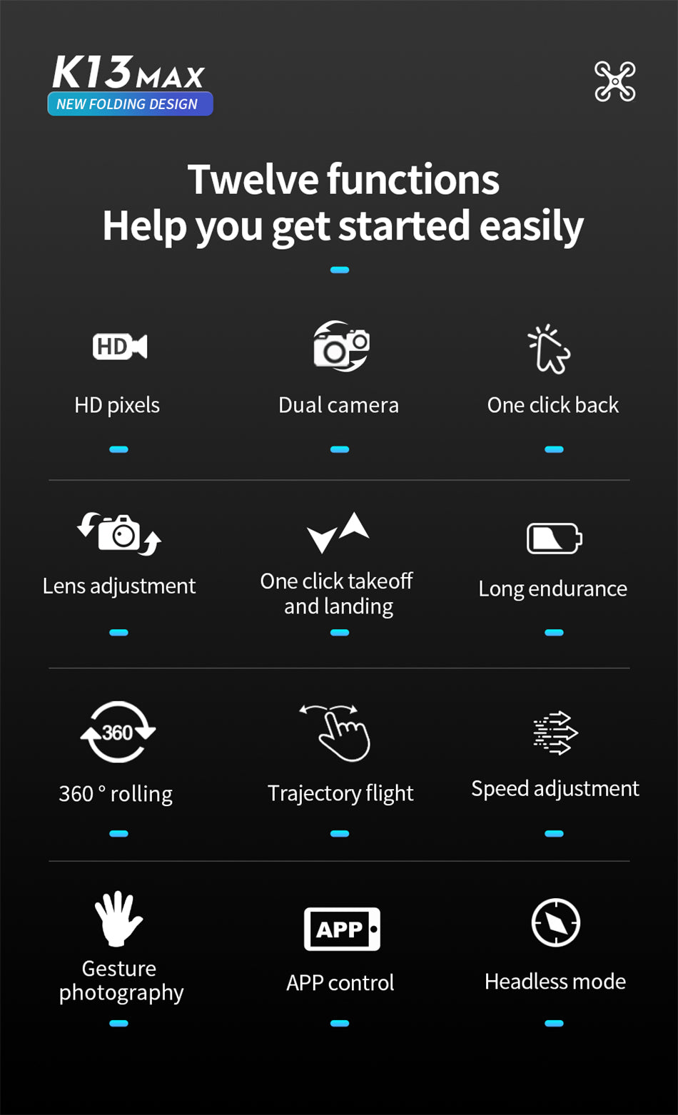 360 Rolling HD Dual Camera Drone by K13 Max