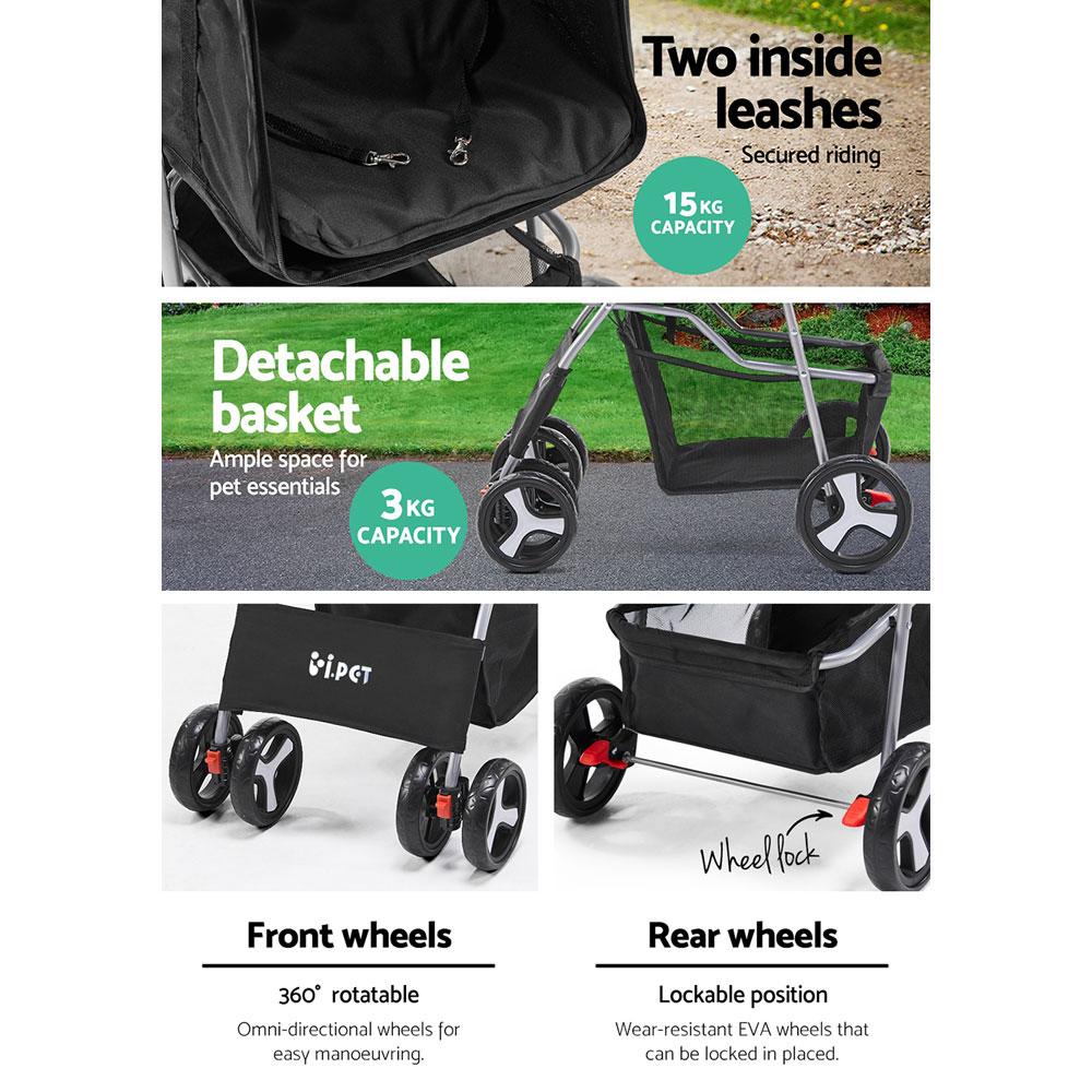 i.Pet Foldable 4 Wheel Pet Stroller