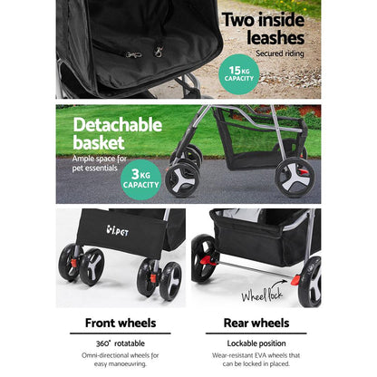 i.Pet Foldable 4 Wheel Pet Stroller